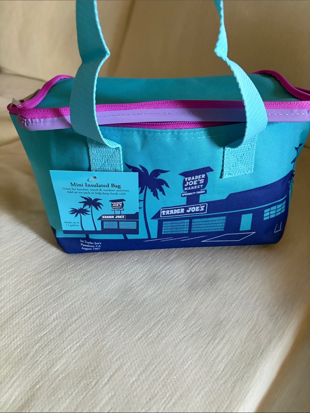 Trader Joe's 2026 Summer Series Insulated Mini Tote Bag Teal Purple CUTE NWT
